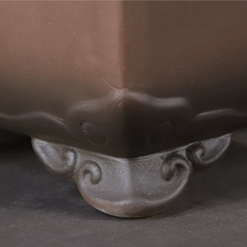 15.8 inch (40.2cm) Large Rectangular Dual-Tone Gradient Unglazed Cloud Feet Deep Bonsai Pot Bottom View Close Shot