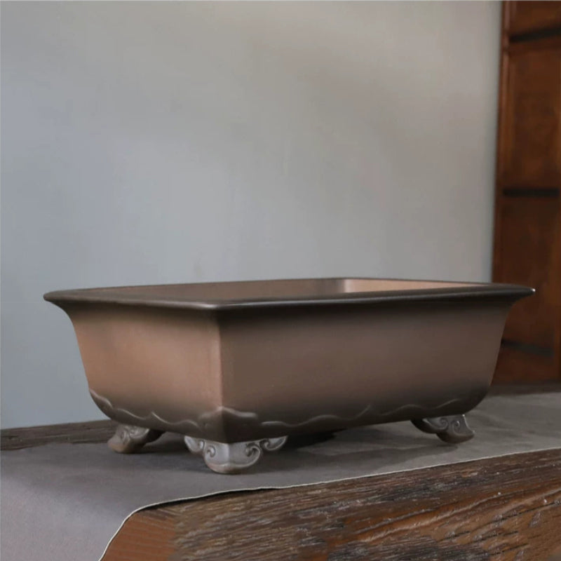 15.8 inch (40.2cm) Large Rectangular Dual-Tone Gradient Unglazed Cloud Feet Deep Bonsai Pot Corner View