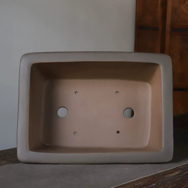 15.8 inch (40.2cm) Large Rectangular Dual-Tone Gradient Unglazed Cloud Feet Deep Bonsai Pot Inner View