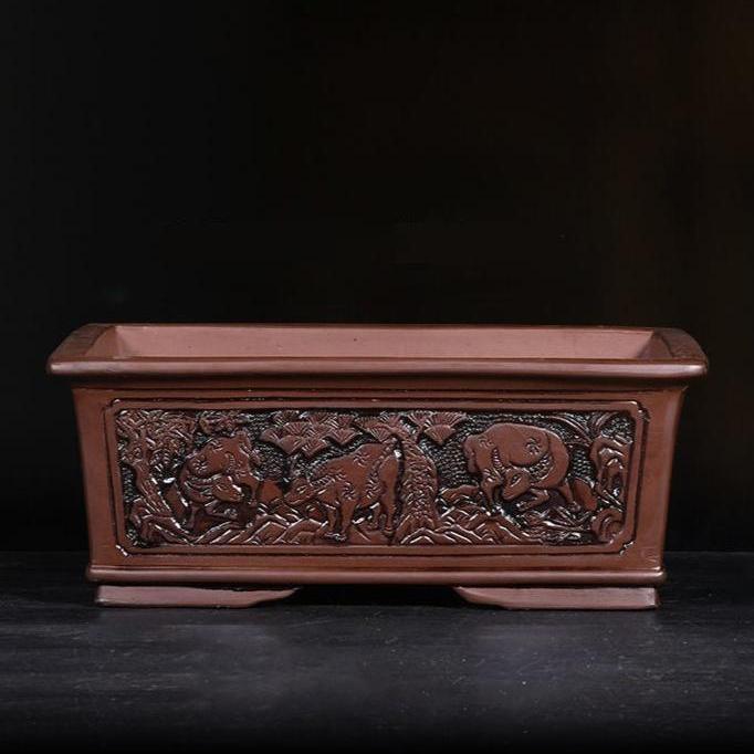 15" (37cm) Large Antique Style Carved Rectangular Pots