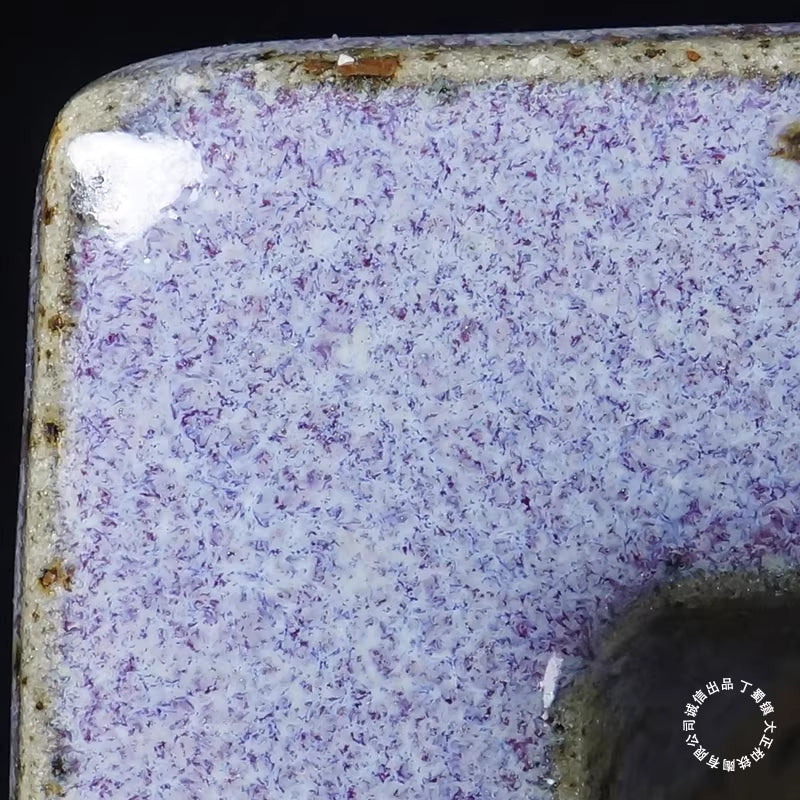 15 inch (38.2cm) Large Rectangle High-Temp Dazhenghe Glaze Unique Pink Bonsai Pot Corner Rim Close Shot