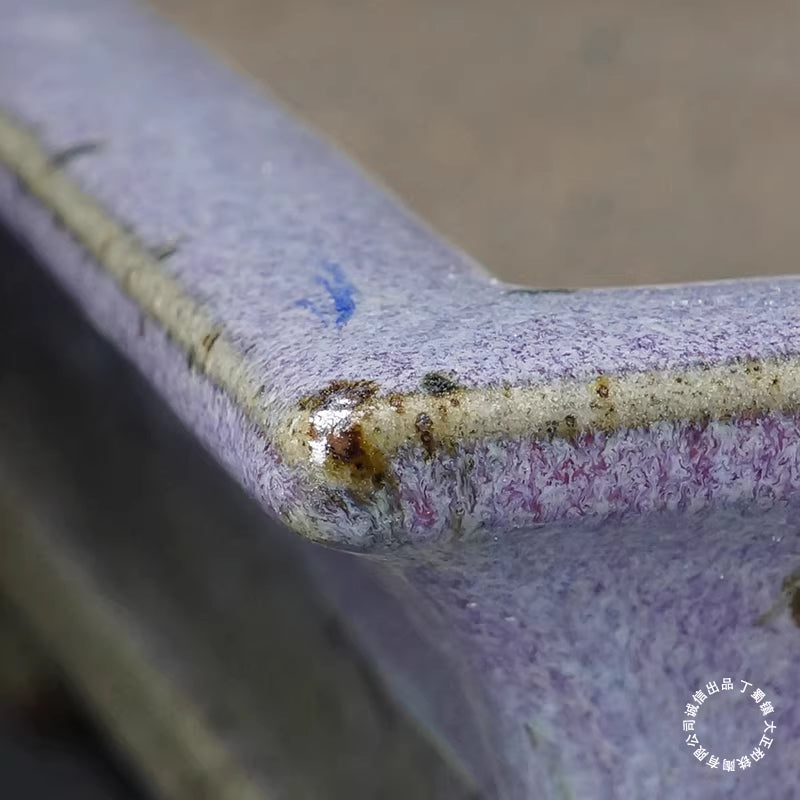 15 inch (38.2cm) Large Rectangle High-Temp Dazhenghe Glaze Unique Pink Bonsai Pot Corner View Close Shot