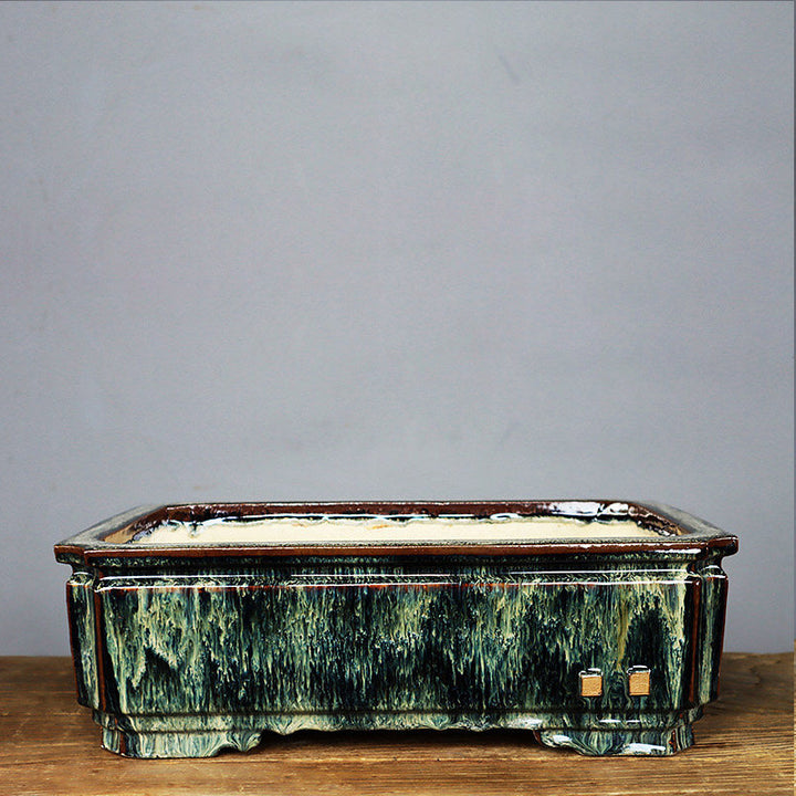 15 inch (39cm) Large Rectangular Exclusive Green Glazed Bonsai Pot