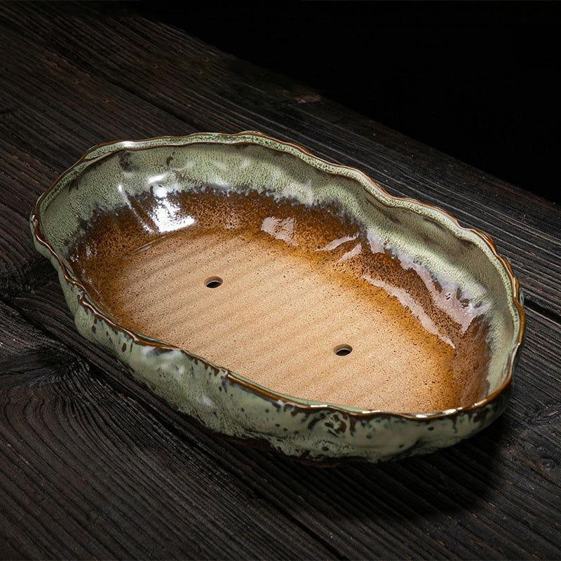 16.1" (41cm) Extra Large Patina Glazed Shallow Ceramic Bonsai Pots