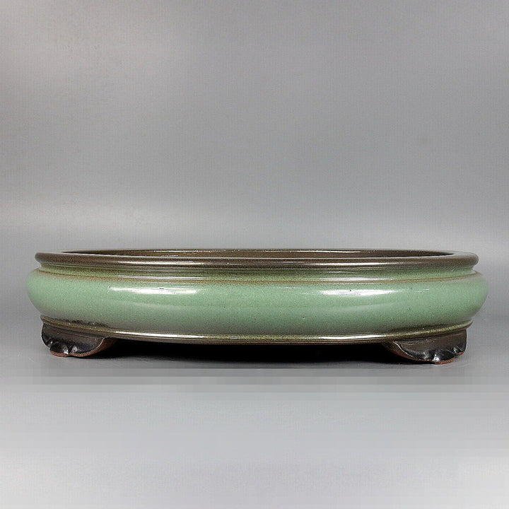 16.1 inch (41cm) Large Oval Green-Brown Dual Tone Shallow Bonsai Pot Forest Pot