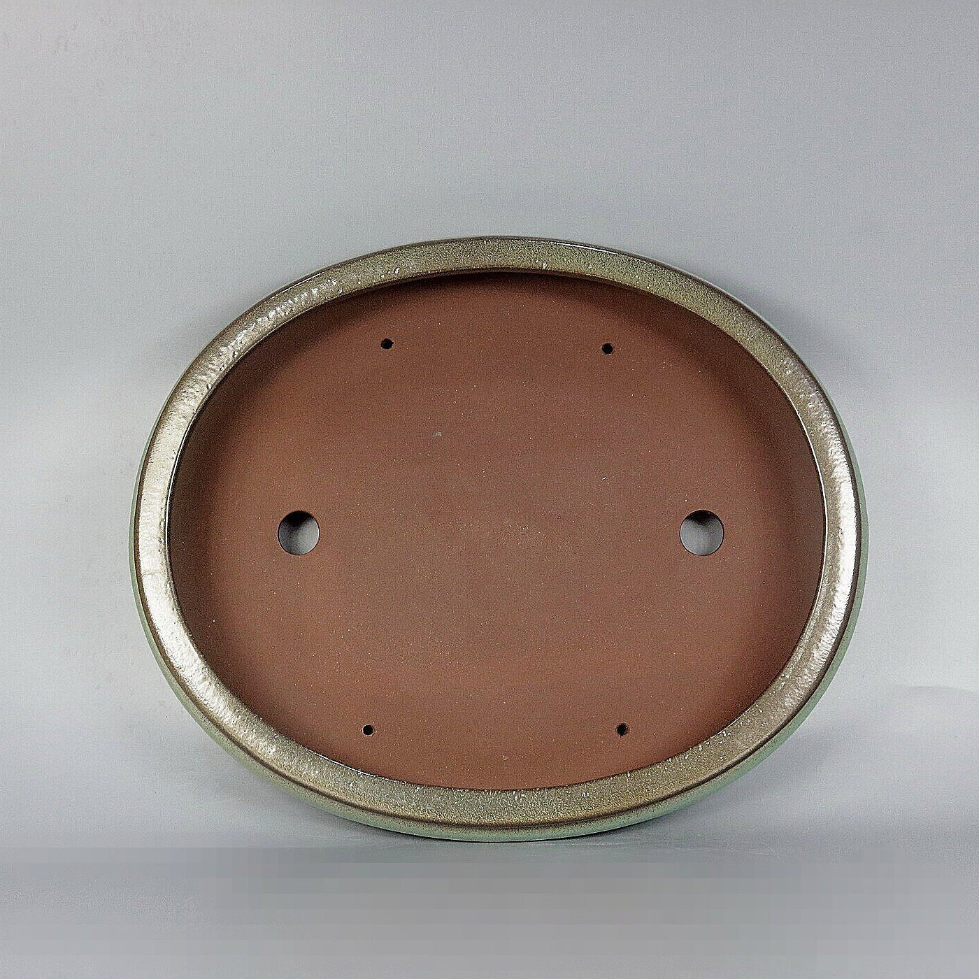 16.1 inch (41cm) Large Oval Green-Brown Dual Tone Shallow Bonsai Pot Forest Pot Inner View