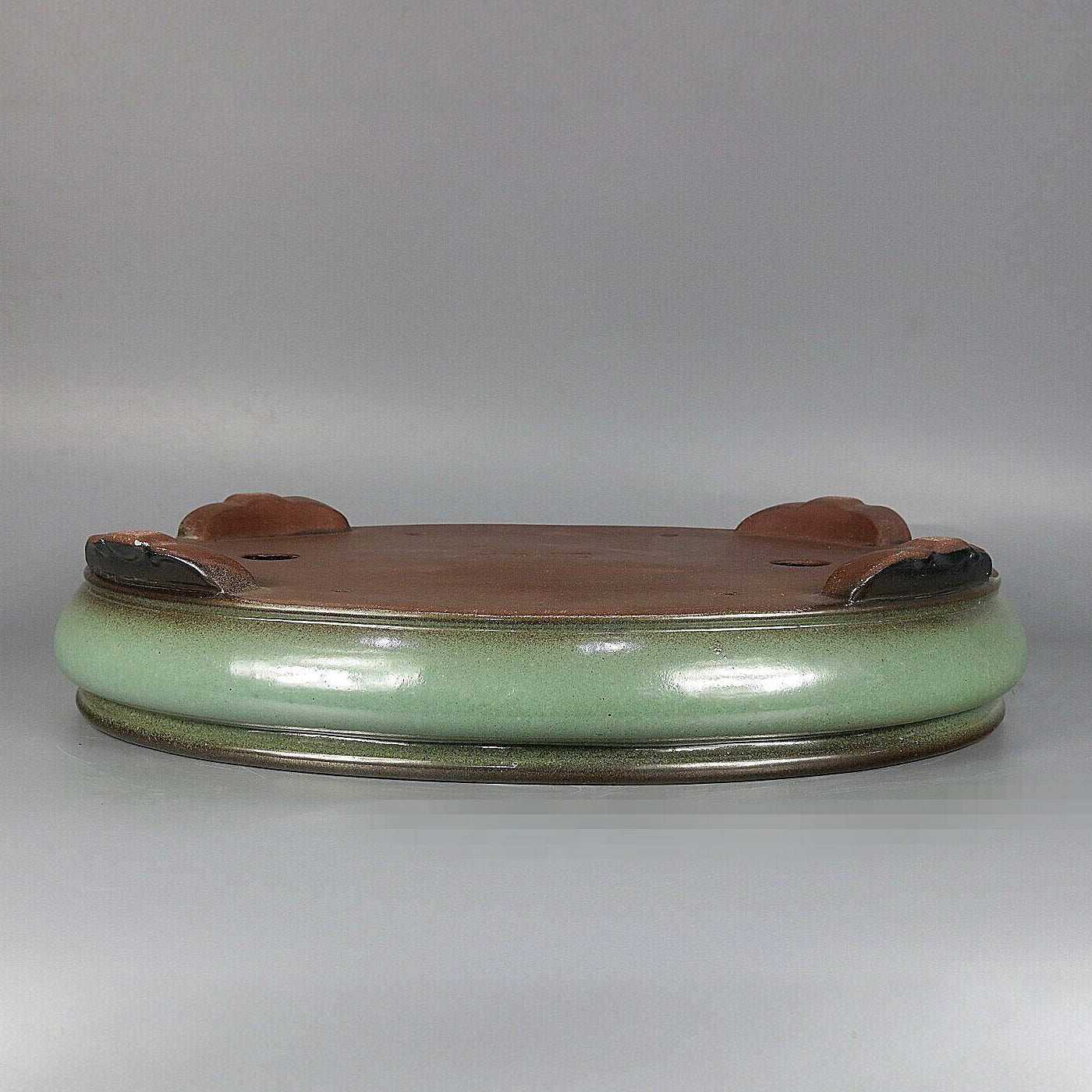 16.1 inch (41cm) Large Oval Green-Brown Dual Tone Shallow Bonsai Pot Forest Pot Upside Down View
