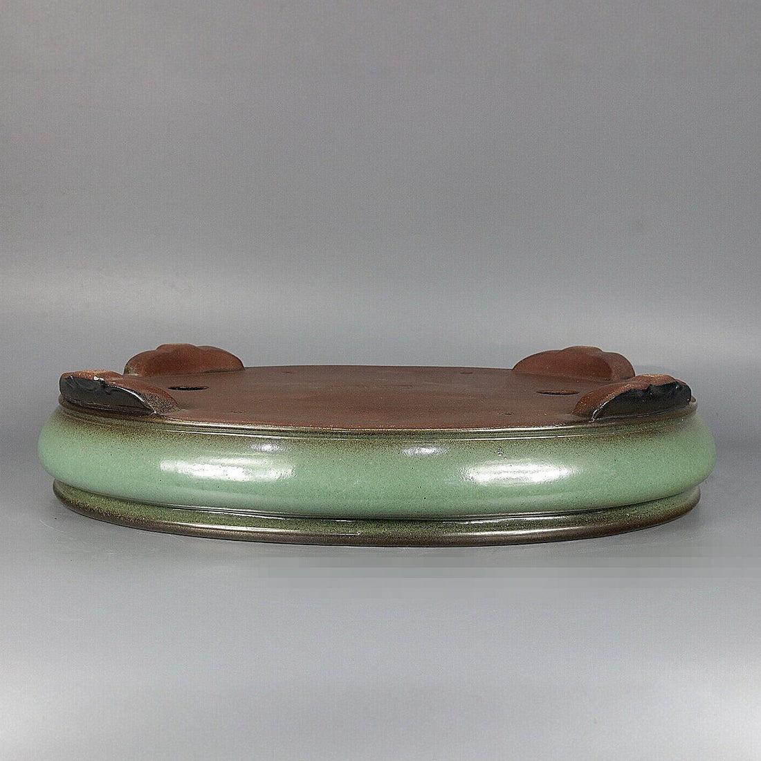 16.1 inch (41cm) Large Oval Green-Brown Dual Tone Shallow Bonsai Pot Forest Pot Upside Down View