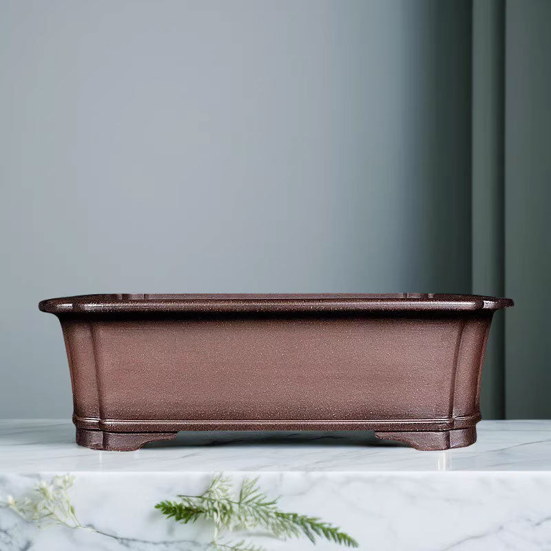 16.1 inch (41cm) Large Premium Dual Brown Tone Scalloped Corners Bonsai Pot