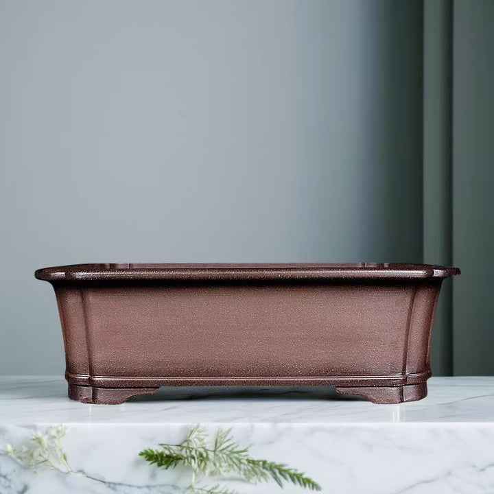 16.1 inch (41cm) Large Premium Dual Brown Tone Scalloped Corners Bonsai Pot