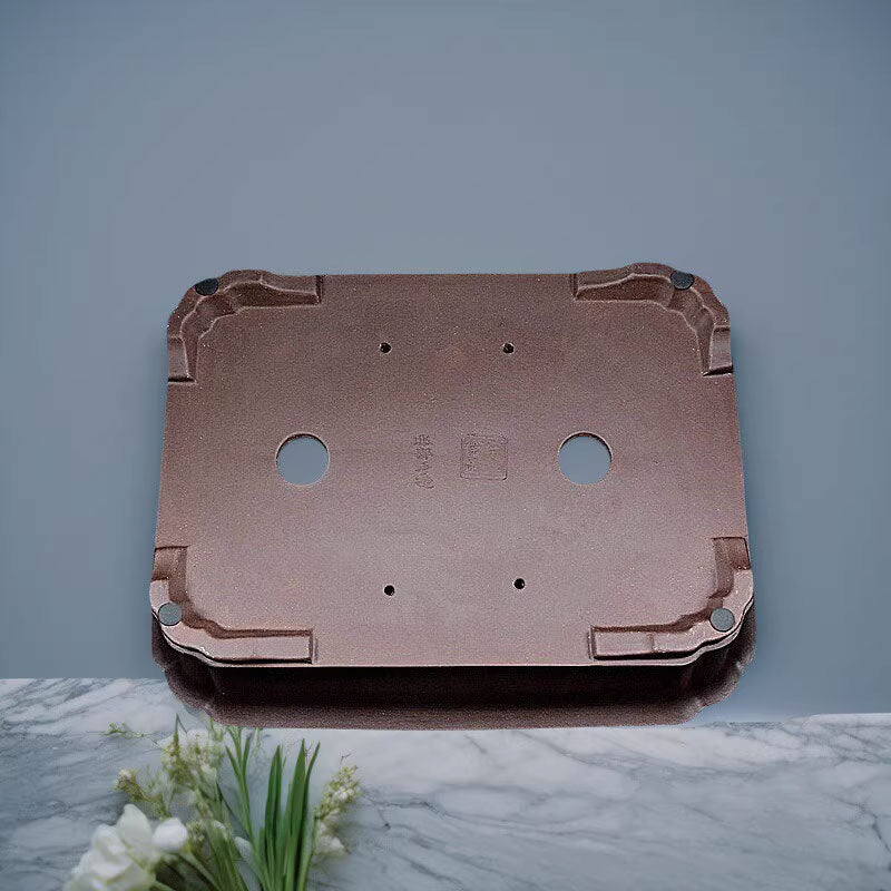 16.1 inch (41cm) Large Premium Dual Brown Tone Scalloped Corners Bonsai Pot Bottom View