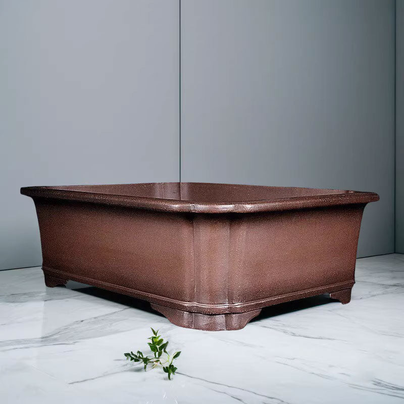 16.1 inch (41cm) Large Premium Dual Brown Tone Scalloped Corners Bonsai Pot Corner View