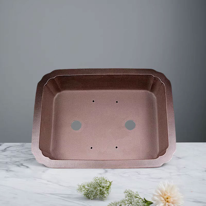 16.1 inch (41cm) Large Premium Dual Brown Tone Scalloped Corners Bonsai Pot Inner View