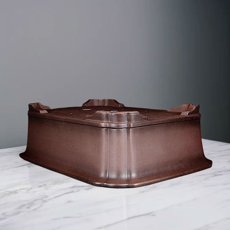 16.1 inch (41cm) Large Premium Dual Brown Tone Scalloped Corners Bonsai Pot Upside Down Corner View