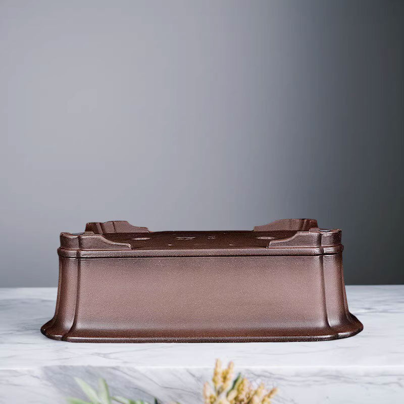 16.1 inch (41cm) Large Premium Dual Brown Tone Scalloped Corners Bonsai Pot Upside Down View