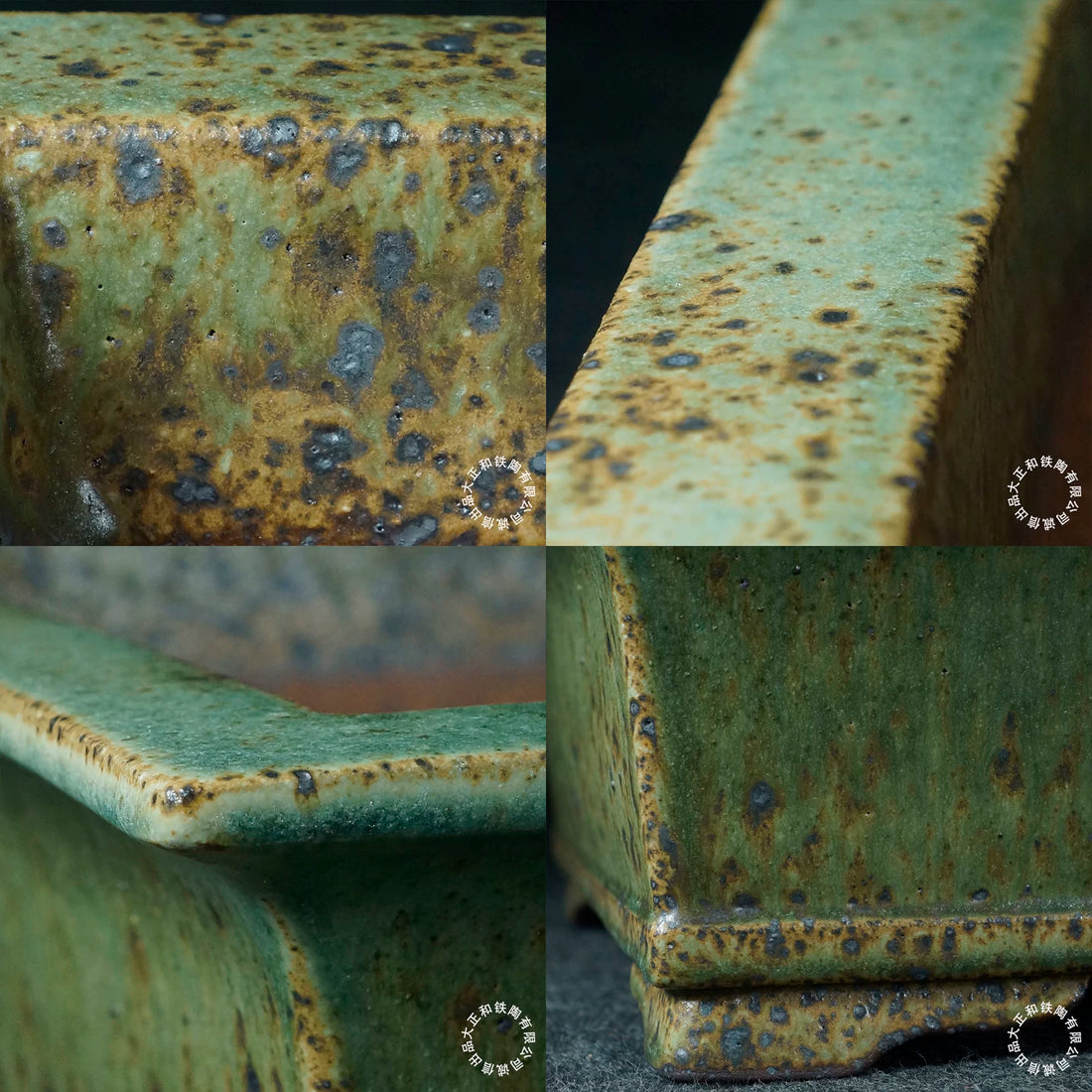 16.1 inch (41cm) Large Rectangular Dazhenghe Kiln Glaze Green Multi-Tone Bonsai Pot Close Shot