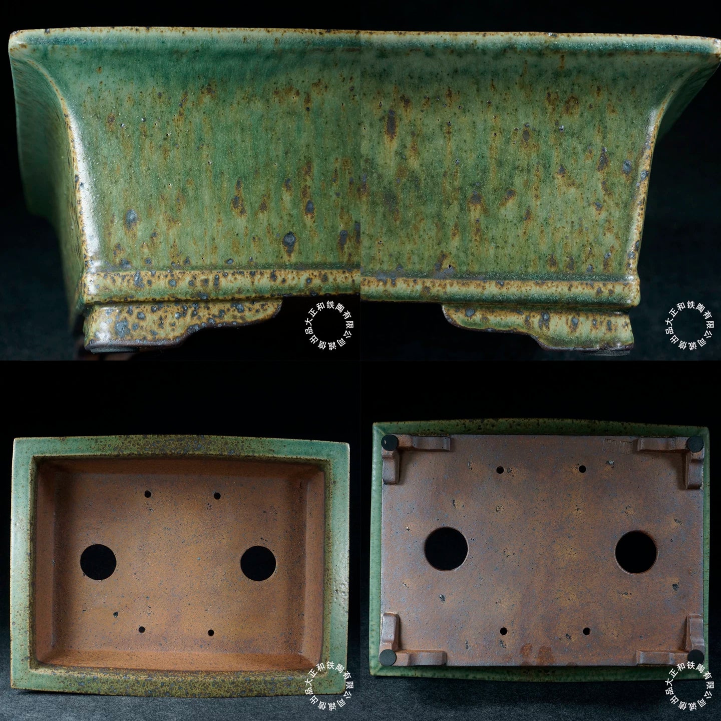 16.1 inch (41cm) Large Rectangular Dazhenghe Kiln Glaze Green Multi-Tone Bonsai Pot Multi Angle View