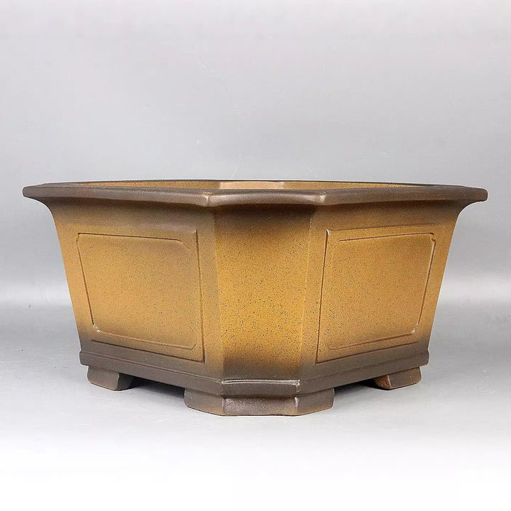16.1 inch (41cm) Large Square Corner-Cut Dual Tone Unglazed Deep Bonsai Pot Semi Cascade Corner View