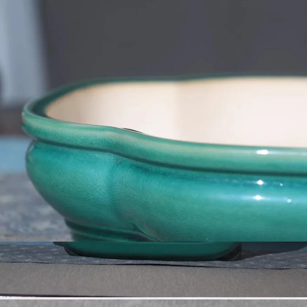 16.3 inch (41.5cm) Large Glazed Shallow Classic Forest Bonsai Pots Close Shot