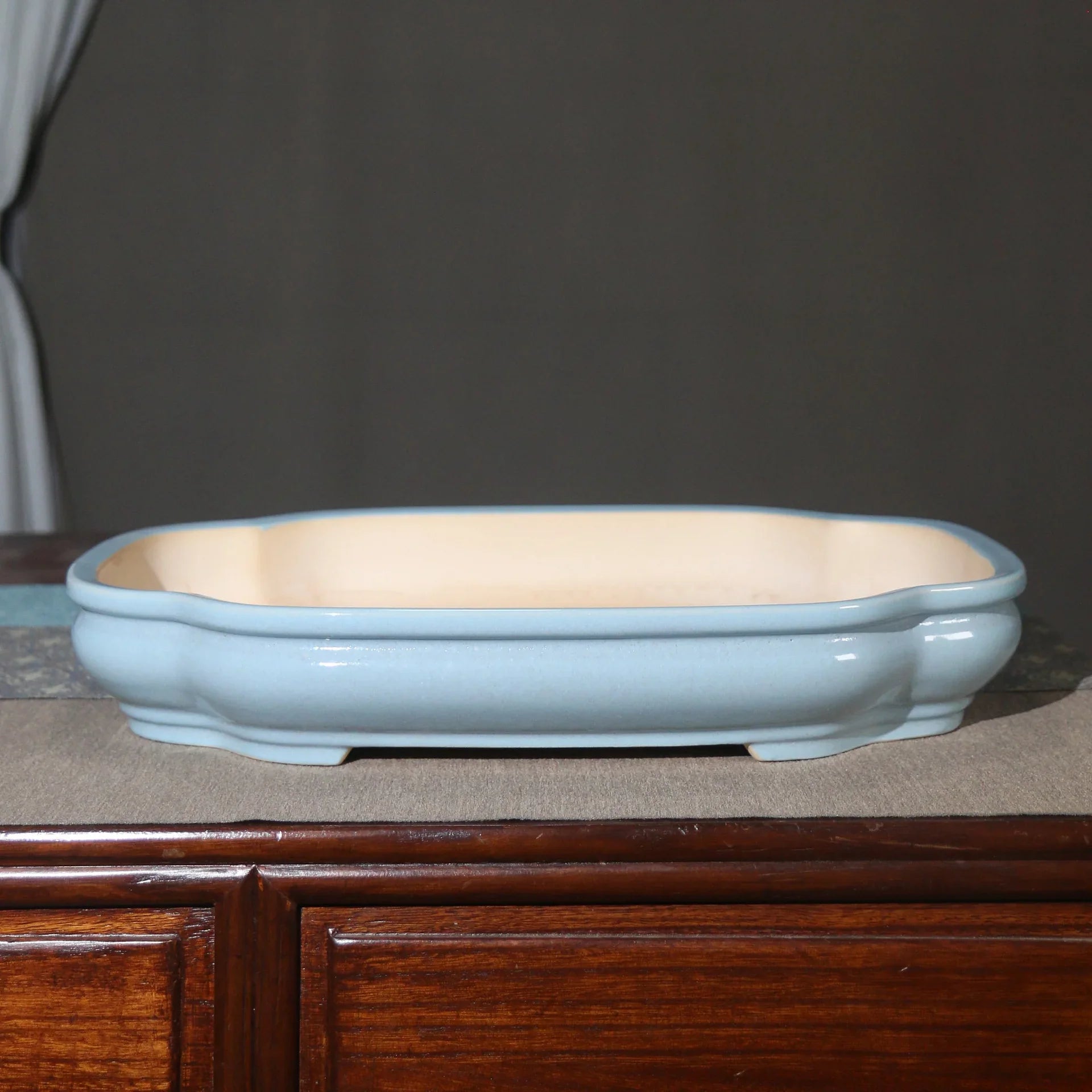 16.3 inch (41.5cm) Large Glazed Shallow Classic Forest Bonsai Pots Sky Blue Color