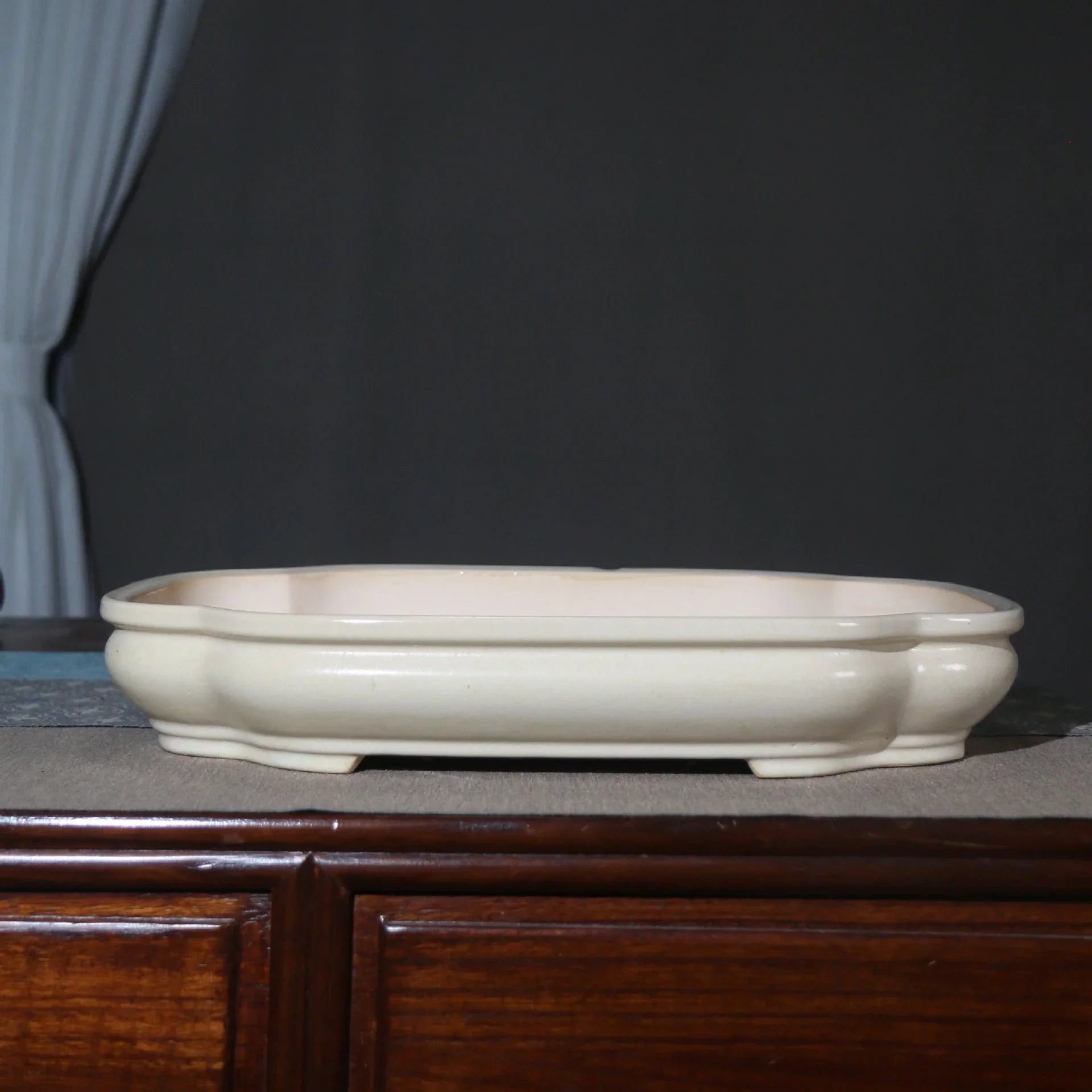 16.3 inch (41.5cm) Large Glazed Shallow Classic Forest Bonsai Pots White Color