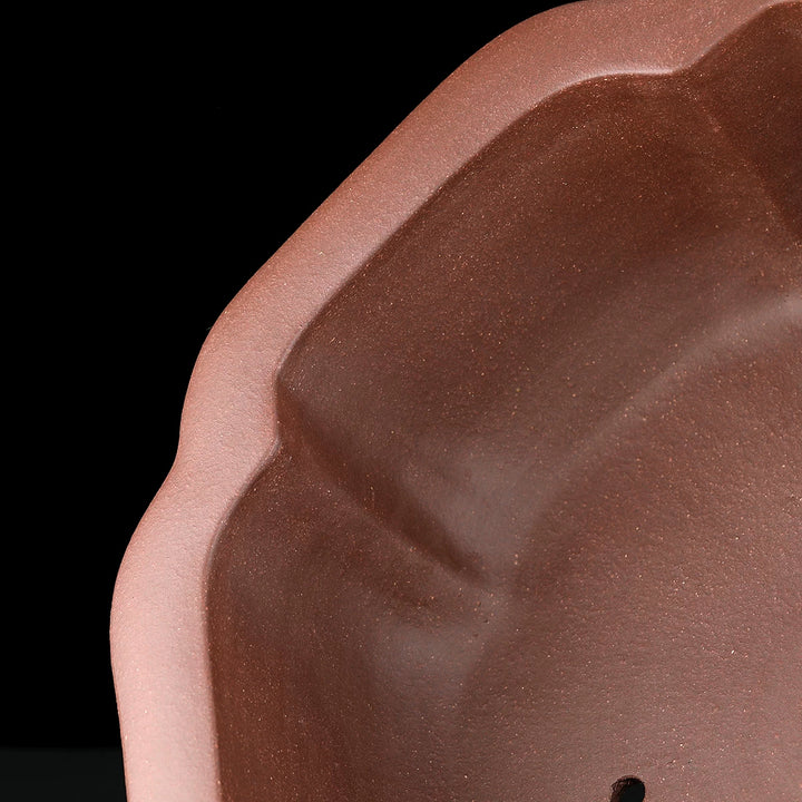 16.3 inch (41.5cm) Large Lotus Petal-Like Hexagonal Unglazed Bonsai Pot Close Shot
