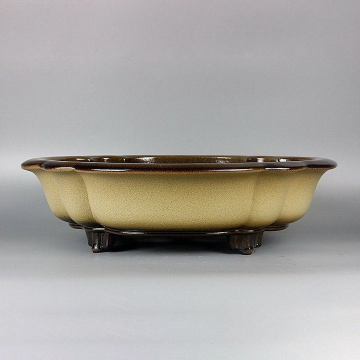 16.3 inch (41.5cm) Large Lotus Shaped Yellow-Brown Dual Tone Glaze Bonsai Pot