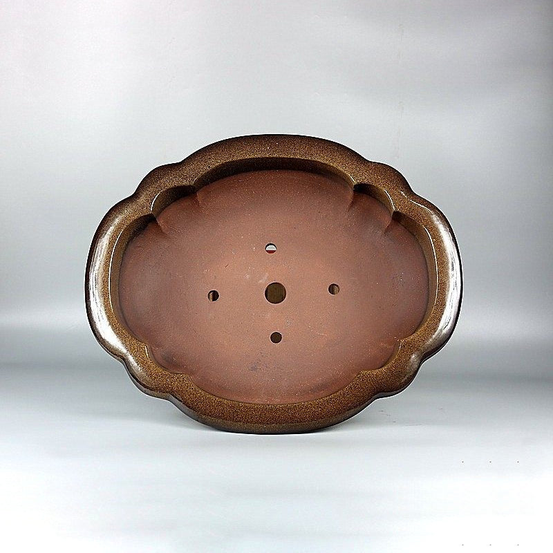 16.3 inch (41.5cm) Large Lotus Shaped Yellow-Brown Dual Tone Glaze Bonsai Pot Inner View