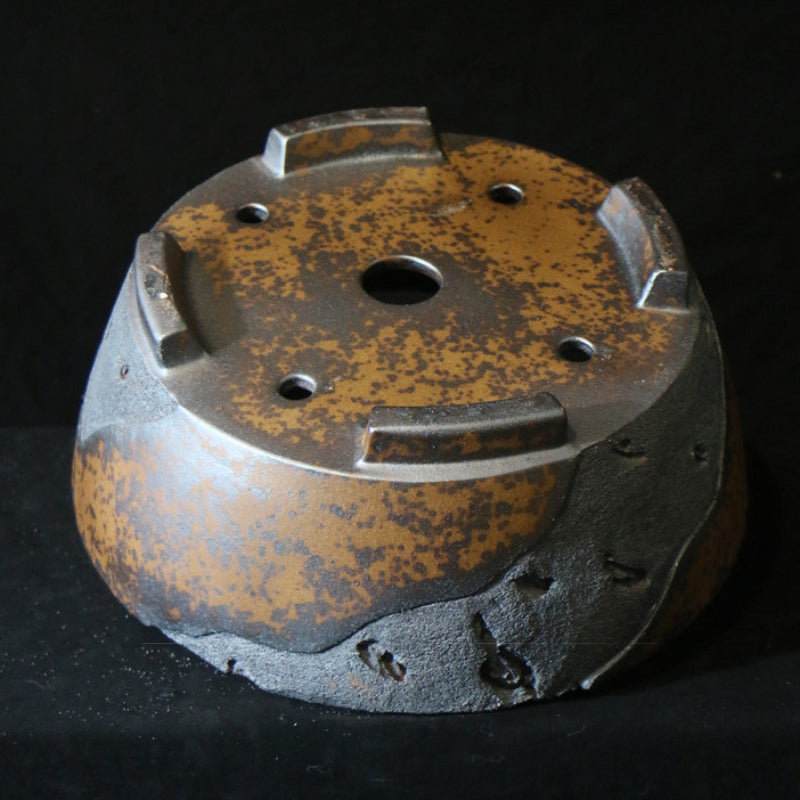 16.3 inch (41.5cm) Large Round Unglazed Eroded Stone-Like Textured Unique Bonsai Pot Bottom View