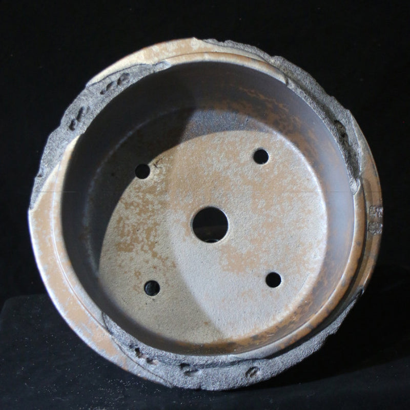 16.3 inch (41.5cm) Large Round Unglazed Eroded Stone-Like Textured Unique Bonsai Pot Inner View