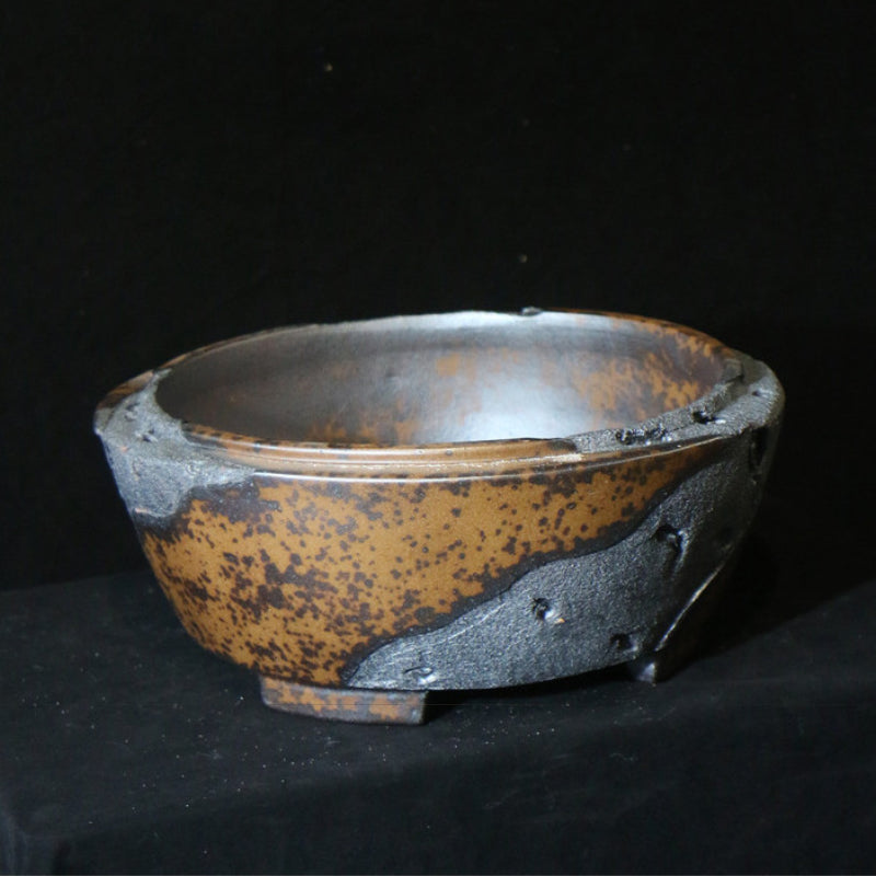 16.3 inch (41.5cm) Large Round Unglazed Eroded Stone-Like Textured Unique Bonsai Pot Top View