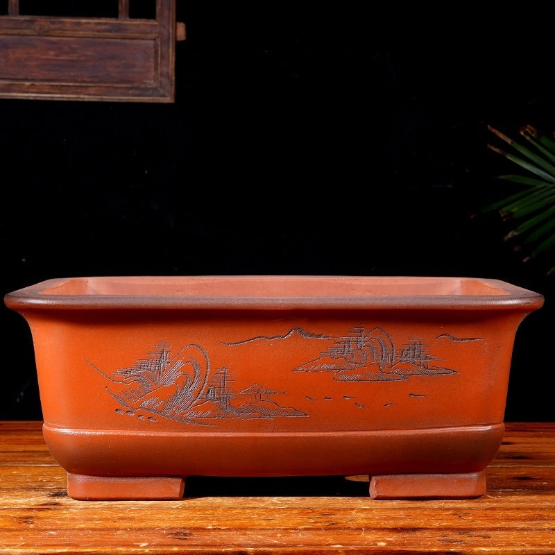 16.5" (42cm) Large Antique-Like Rectangular Deep Handmade Bonsai Pot