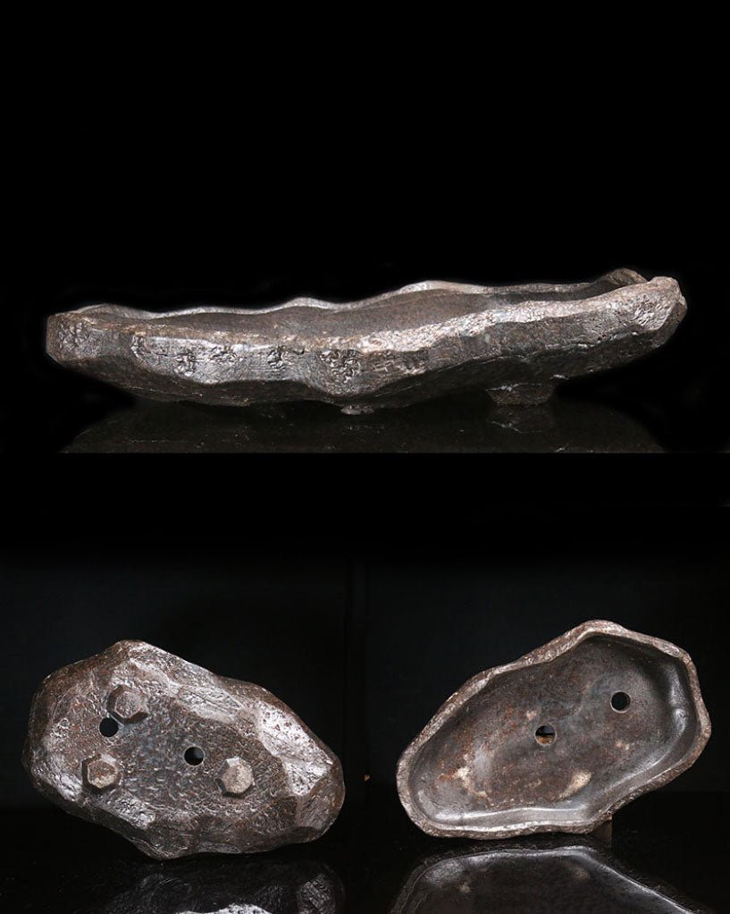 16.5" (42cm) Large Handcrafted Rock-Inspire Bonsai Slab Pot Inner and Bottom View