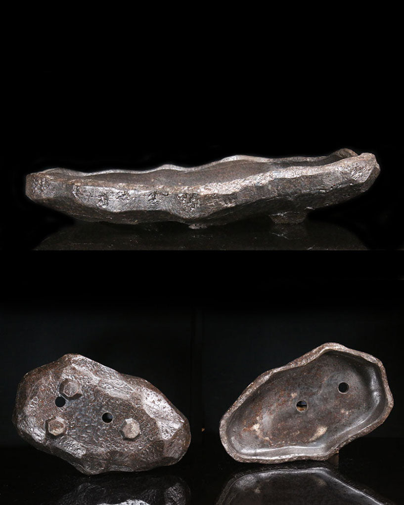 16.5" (42cm) Large Handcrafted Rock-Inspire Bonsai Slab Pot Inner and Bottom View