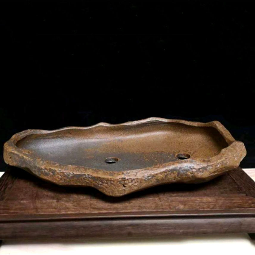 16.5" (42cm) Large Handcrafted Shallow Rustic Bonsai Slab Pot