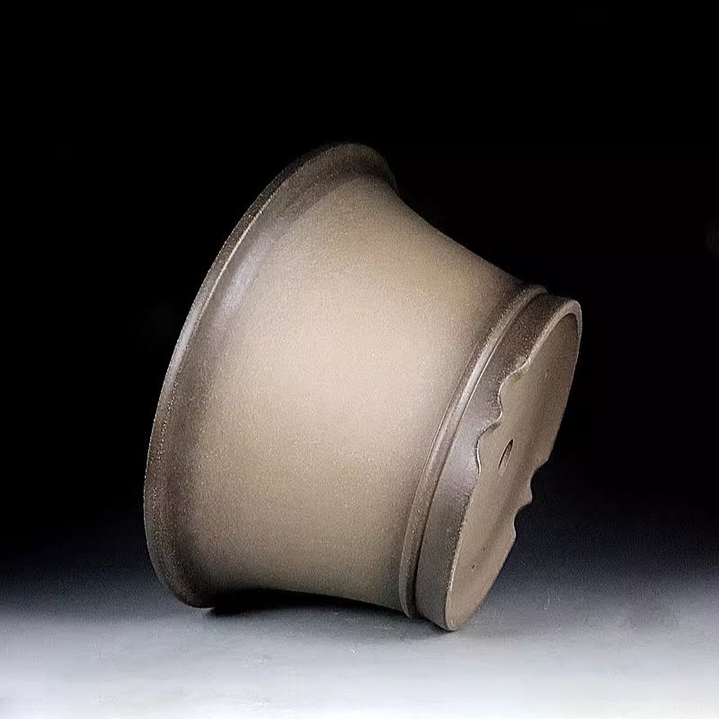 16.5 inch (42cm) Large 9 inch (23cm) Deep Round Beige Dual Tone Cascade/Semi Cascade Bonsai Pot Side View