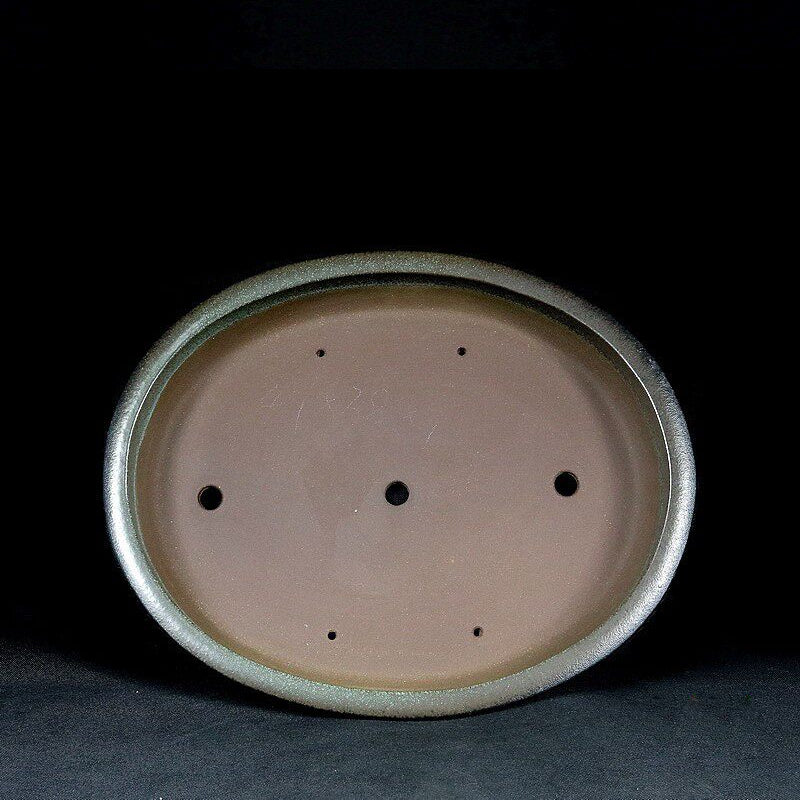 16.5 inch (42cm) Large Oval Green-Brown Dual-Tone Glazed Rimless Shallow Bonsai Pot Inner View
