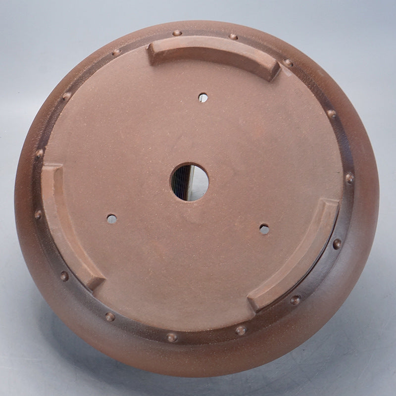 16.5 inch (42cm) Large Round Unglazed Drum Bonsai Pot w Raised Rivet Accents Bottom View