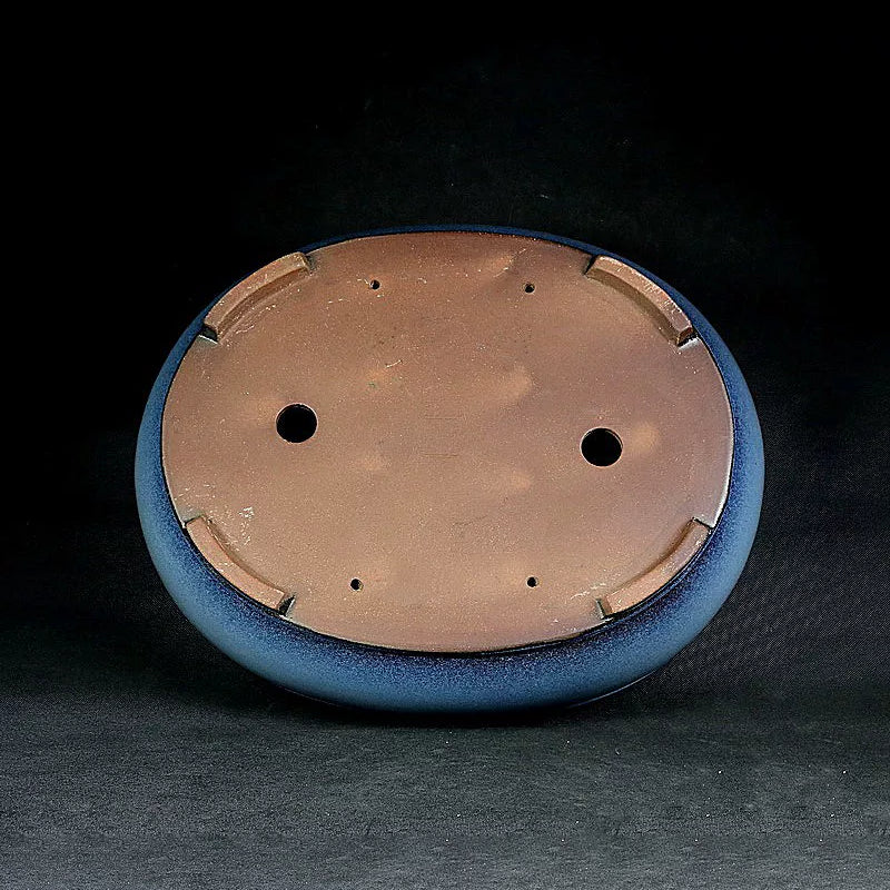 16.5 inch (42cm) Large Traditional Oval Blue Multi-Tone Glaze Bonsai Pot Bottom View