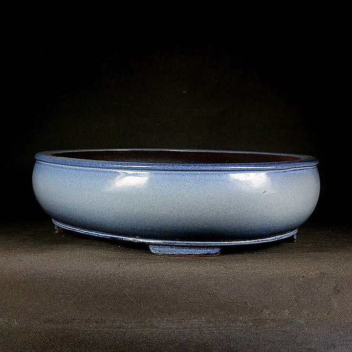 16.5 inch (42cm) Large Traditional Oval Blue Multi-Tone Glaze Bonsai Pot Corner View