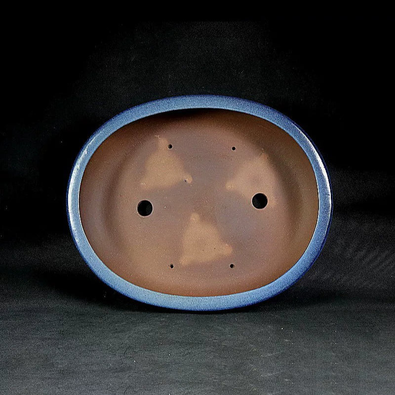 16.5 inch (42cm) Large Traditional Oval Blue Multi-Tone Glaze Bonsai Pot Inner View
