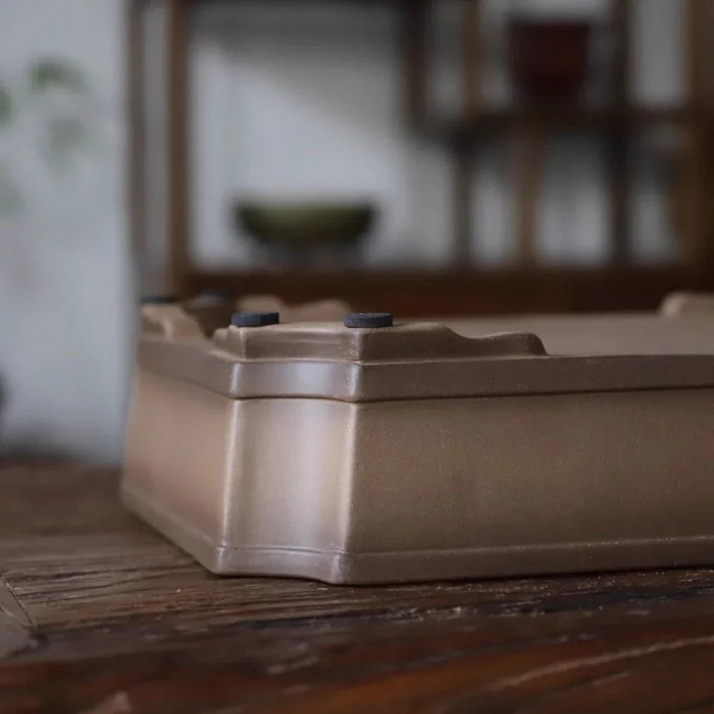 16.6" (42.3cm) Large Premium Yixing Clay Corner-Cut Bonsai Pot Close Shot