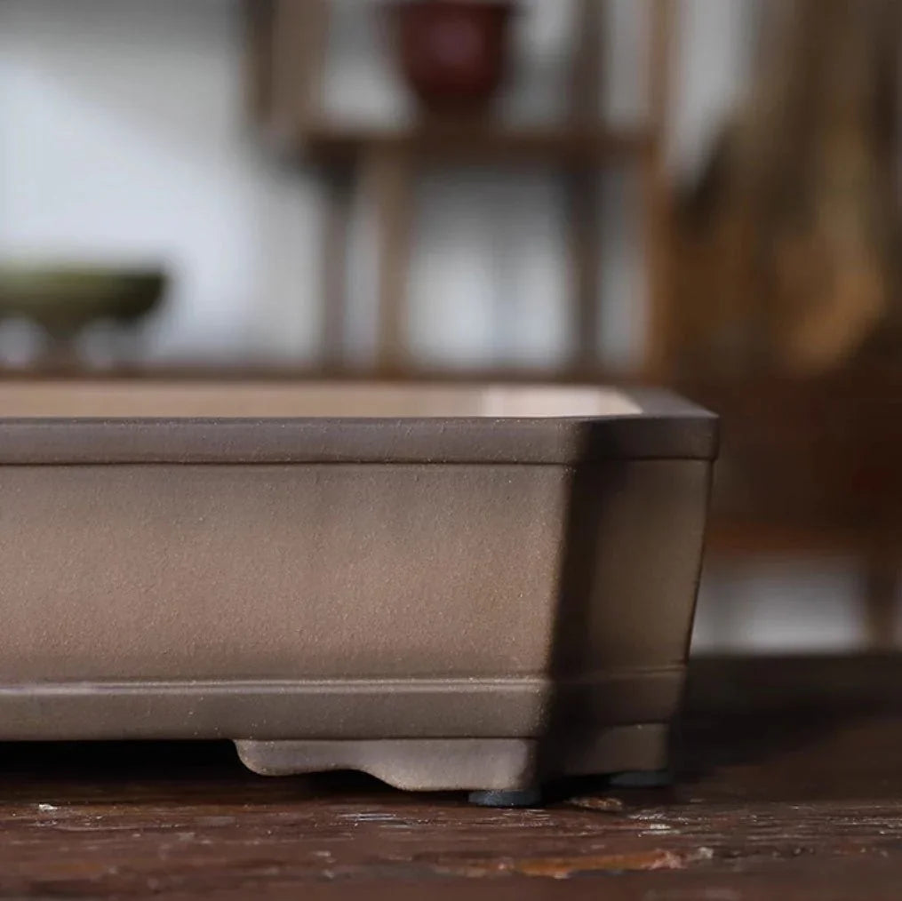 16.6" (42.3cm) Large Premium Yixing Clay Corner-Cut Bonsai Pot Corner View Close Shot