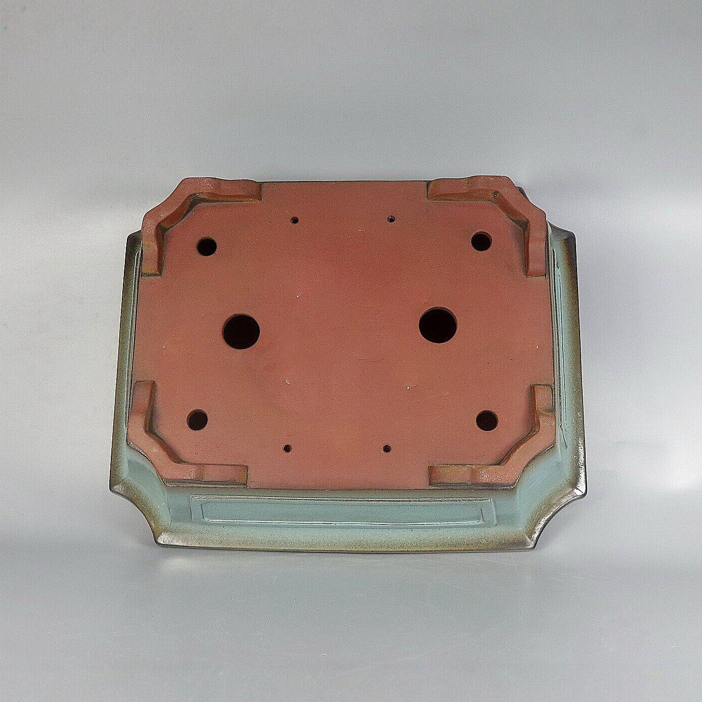 16.7" (42.5cm) Large Flared Corner-Cut Rectangular Green Glazed Dual-Tone Bonsai Pot Bottom View