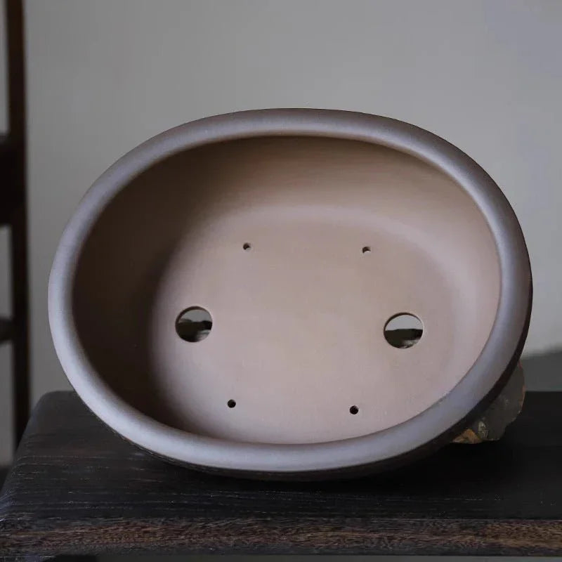 16.7" (42.5cm) Large Oval Yixing Clay Bonsai Pot w Geometric Rim Inner View