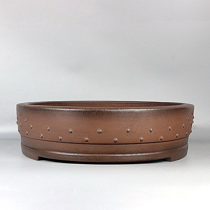 16.7 inch (42.5cm) Large Classic Round Brown Unglazed Studded Drum Bonsai Pot