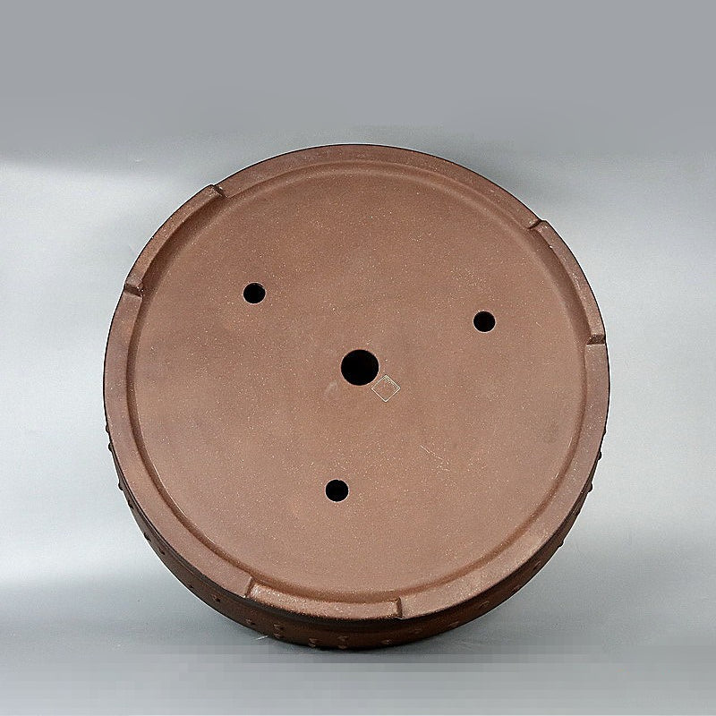 16.7 inch (42.5cm) Large Classic Round Brown Unglazed Studded Drum Bonsai Pot Bottom View