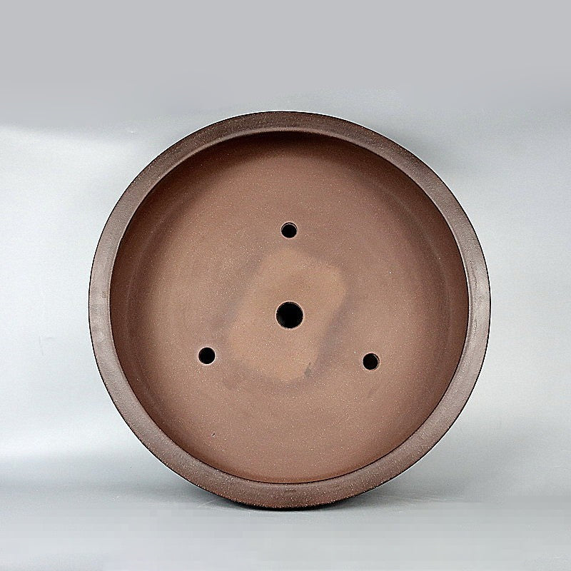 16.7 inch (42.5cm) Large Classic Round Brown Unglazed Studded Drum Bonsai Pot Inside View