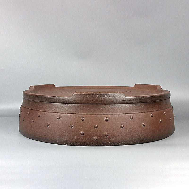 16.7 inch (42.5cm) Large Classic Round Brown Unglazed Studded Drum Bonsai Pot Upside Down View