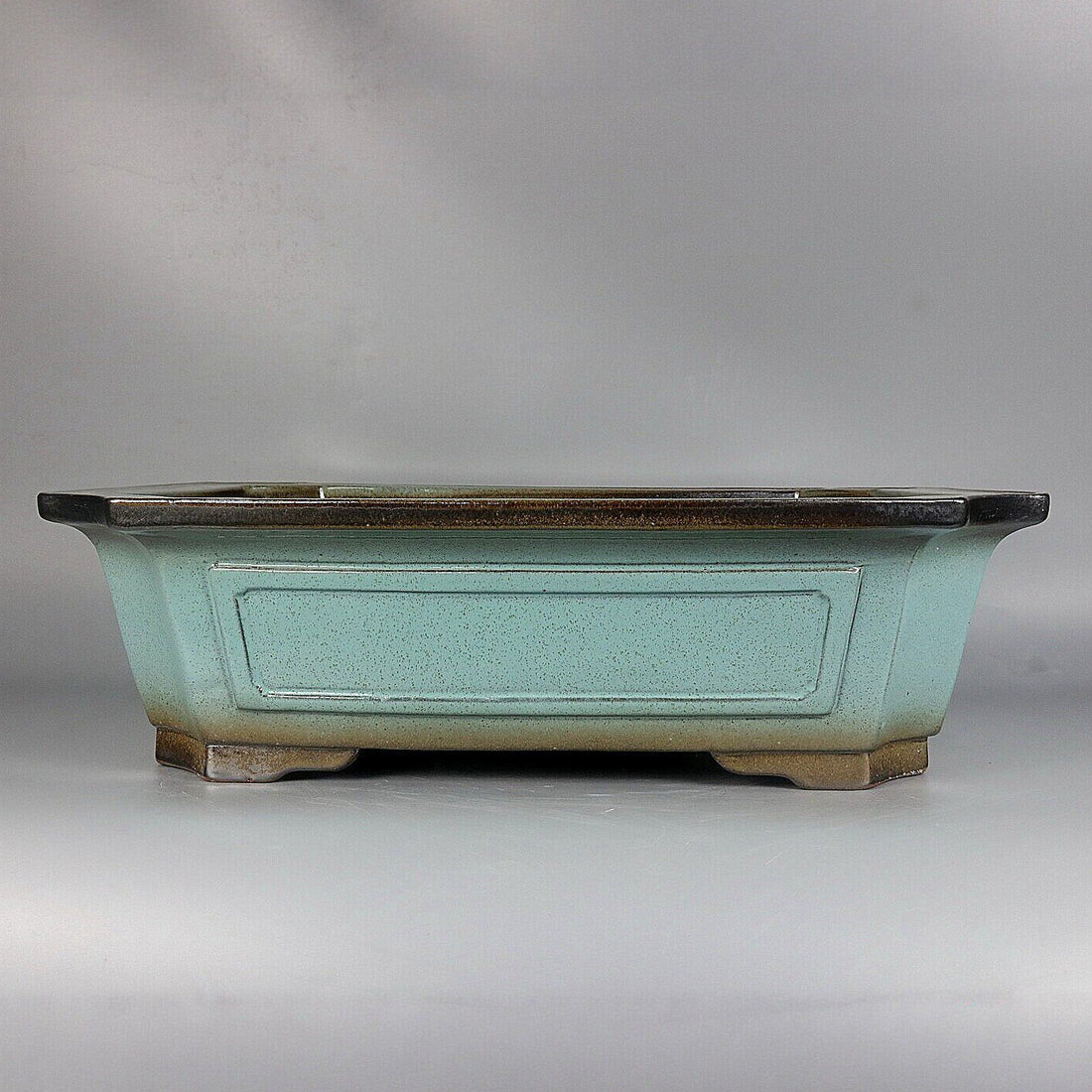 16.7 inch (42.5cm) Large Flared Corner-Cut Rectangular Green Glazed Dual-Tone Bonsai Pot